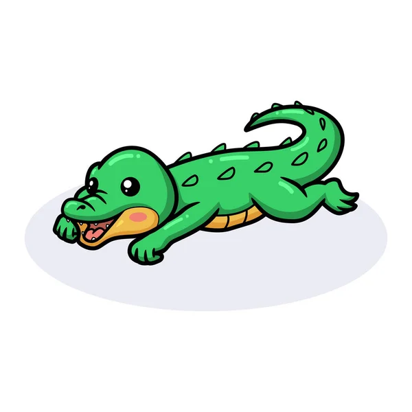 Vector Illustration Cute Little Green Crocodile Cartoon — Stock Vector