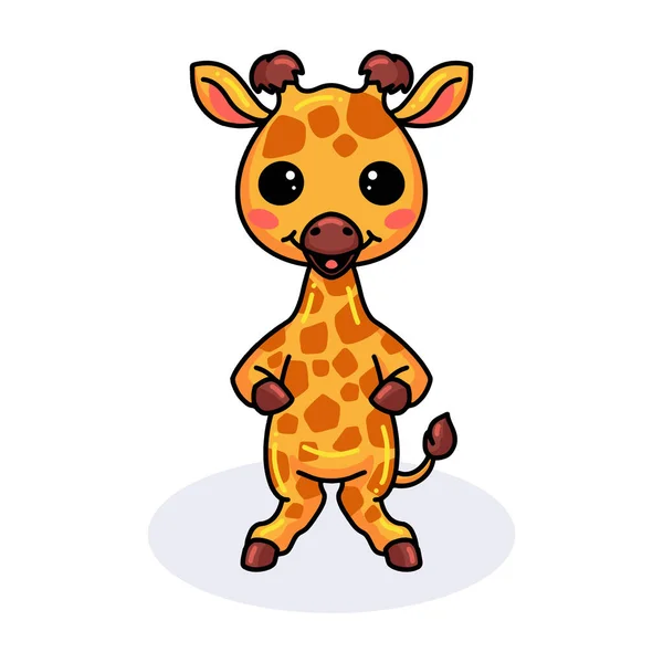 Vektor Ilustrace Roztomilé Malé Žirafy Karikatura Stojící — Stockový vektor