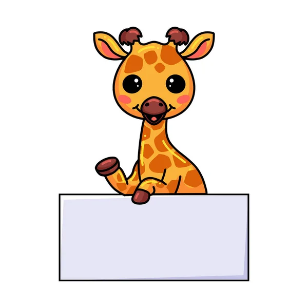 Ilustracja Wektor Cute Little Żyrafa Kreskówka Pustym Znakiem — Wektor stockowy