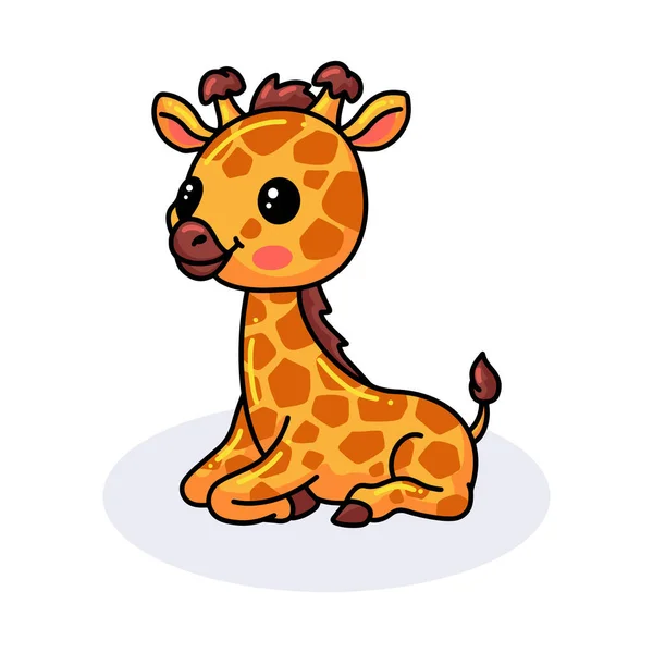 Vektorová Ilustrace Roztomilé Malé Žirafy Karikatura Sezení — Stockový vektor