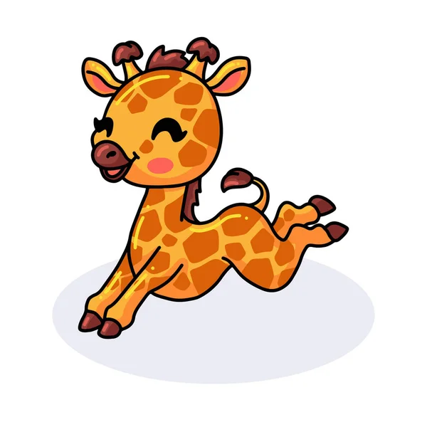 Vektorové Ilustrace Roztomilé Malé Žirafy Karikatura Běží — Stockový vektor