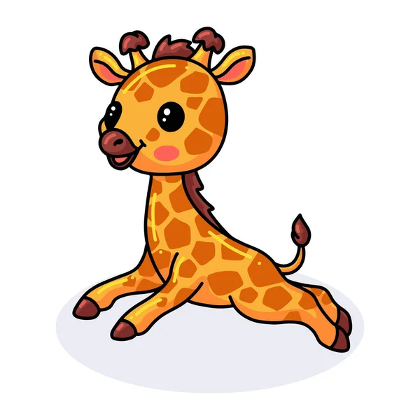 Wektor Ilustracja Cute Little Żyrafa Kreskówka Działa — Wektor stockowy