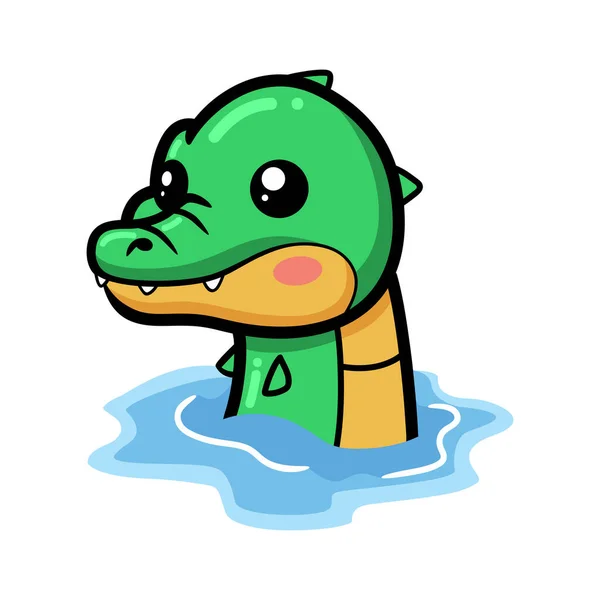 Ilustração Vetorial Desenhos Animados Crocodilo Pequeno Bonito Água — Vetor de Stock