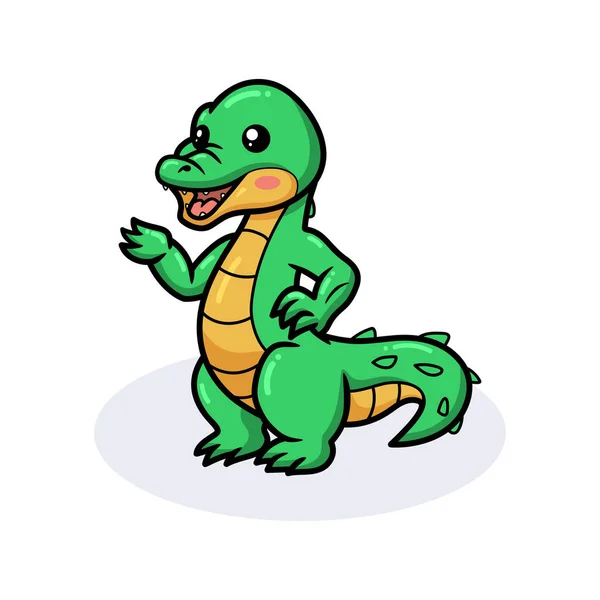 Ilustração Vetorial Cute Pouco Crocodilo Desenhos Animados — Vetor de Stock