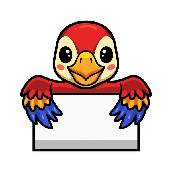 Wektor Ilustracja Cute Little Papuga Kreskówka Pustym Znakiem — Wektor stockowy
