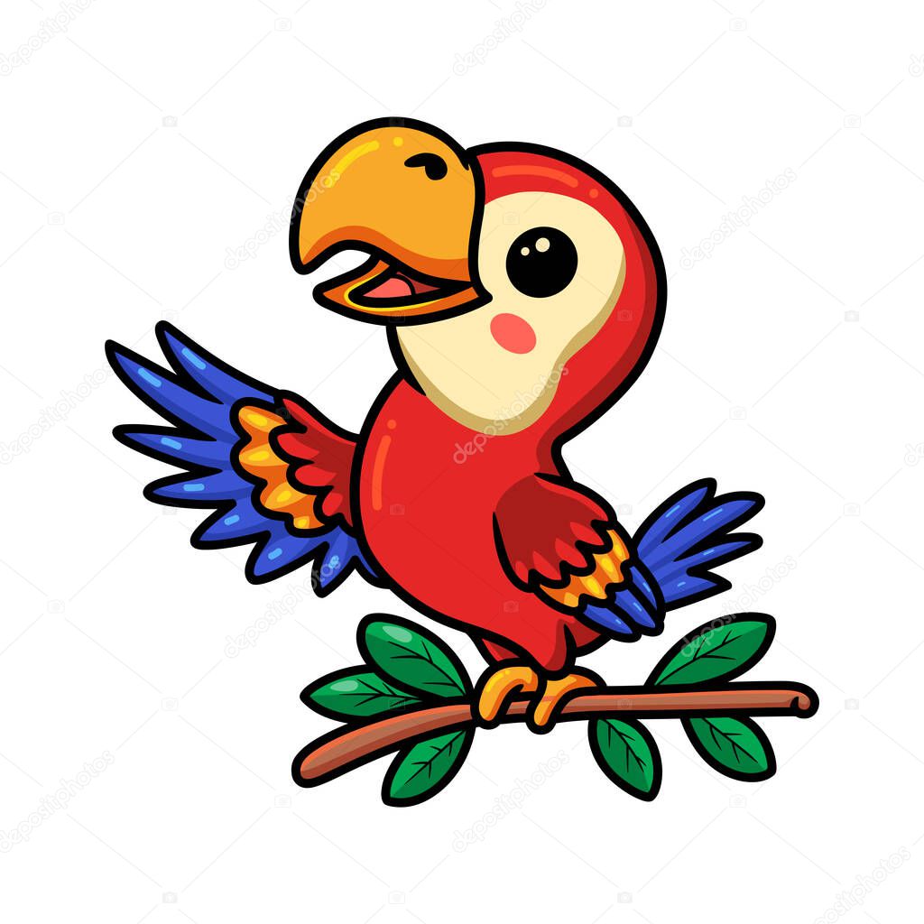 Vector illustration of Cute little parrot cartoon on tree branch