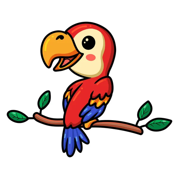 Ilustração Vetorial Desenhos Animados Bonito Pequeno Papagaio Galho Árvore — Vetor de Stock