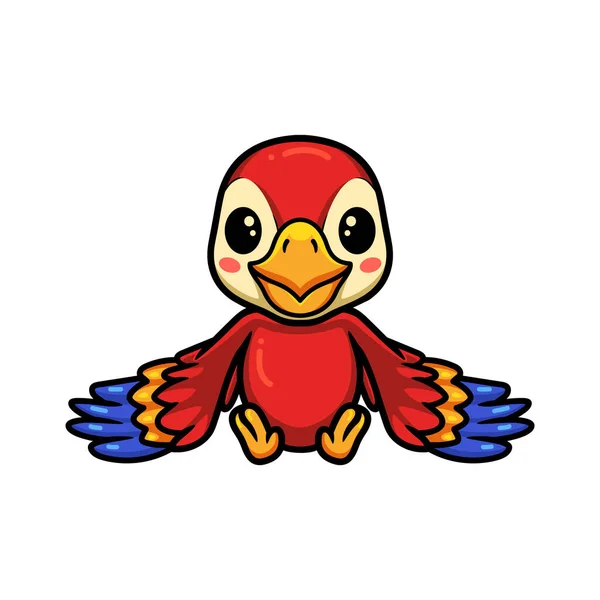 Vector Illustration Cute Red Little Parrot Cartoon Sitting — Stock Vector