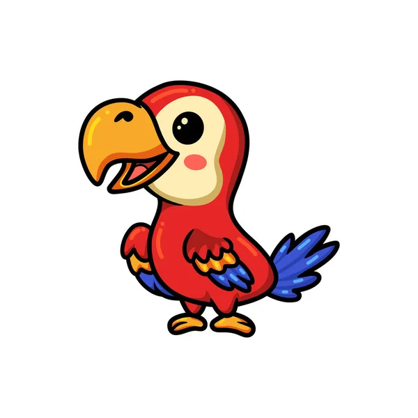Ilustração Vetorial Desenho Animado Bonito Pequeno Papagaio Vermelho — Vetor de Stock