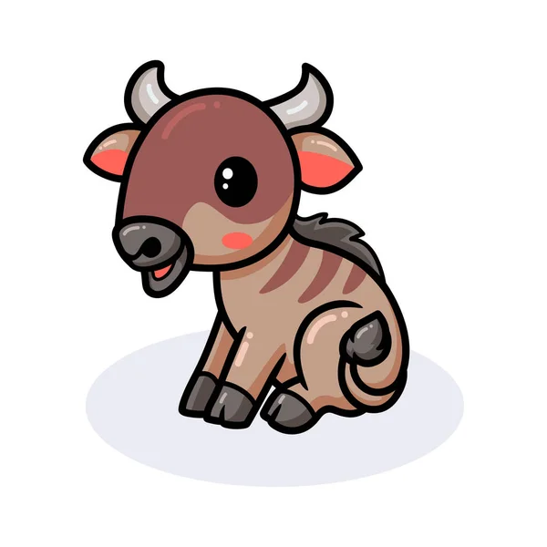 Vector Illustration Cute Little Wildebeest Cartoon Sitting — Stock Vector
