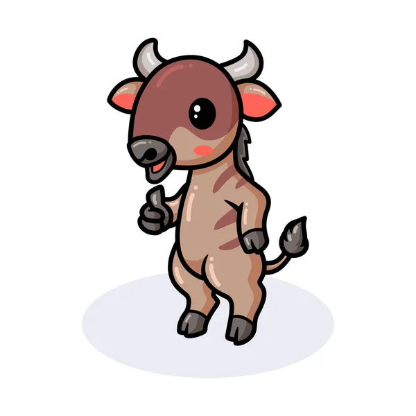 Vector Illustration Cute Little Wildebeest Cartoon Giving Thumb — Stock Vector