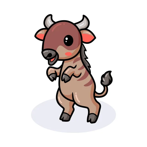 Ilustración Vectorial Cute Little Wildebeest Posando Dibujos Animados — Vector de stock