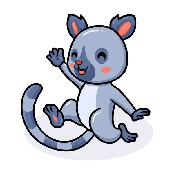 Vector Illustration Cute Happy Little Lemur Cartoon Waving Hand — Stock Vector