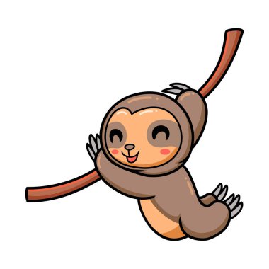 Ağaç dalında asılı şirin bebek tembelliğinin vektör çizimi