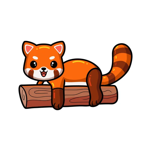 Illustration Vectorielle Mignon Petit Panda Rouge Dessin Animé Avec Souche — Image vectorielle