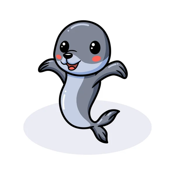 Vector Illustration Cute Little Seal Cartoon Raising Hand — Stock Vector
