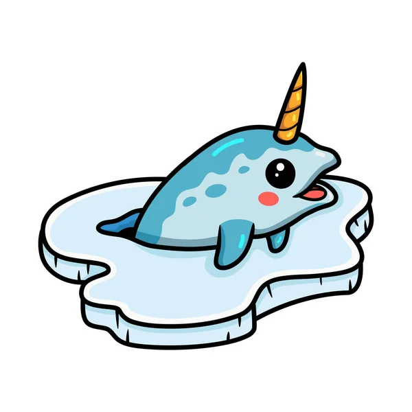 Vektor Ilustrasi Lucu Sedikit Narwhal Kartun Floe - Stok Vektor