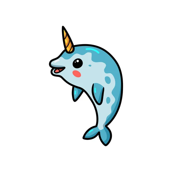 Vector Illustration Cute Little Narwhal Cartoon Posing — Stock Vector