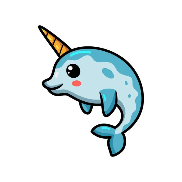 Vector Illustration Cute Little Narwhal Cartoon Posing — Stock Vector