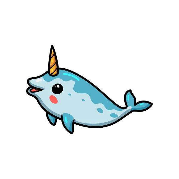 Vector Illustration Cute Little Narwhal Cartoon Swimming — Stock Vector
