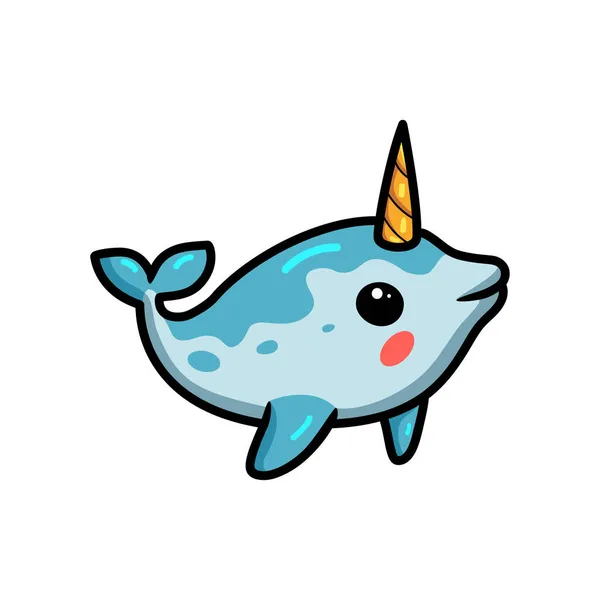 Vector Illustration Cute Little Narwhal Cartoon Swimming — Stock Vector