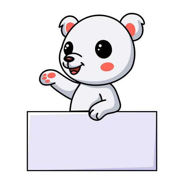 Vector Illustration Cute Little Polar Bear Cartoon Blank Sign — Stock Vector