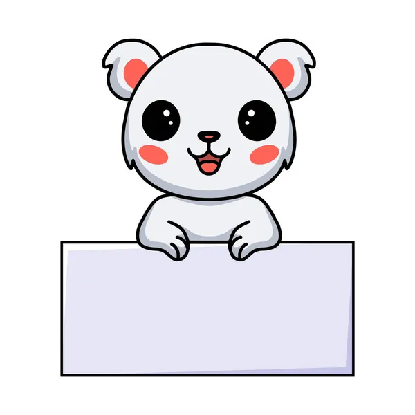 Ilustración Vectorial Dibujos Animados Lindo Oso Polar Con Signo Blanco — Vector de stock