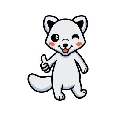 Küçük şirin kutup tilkisi çizgi filminin vektör çizimi başparmağı kesiyor.