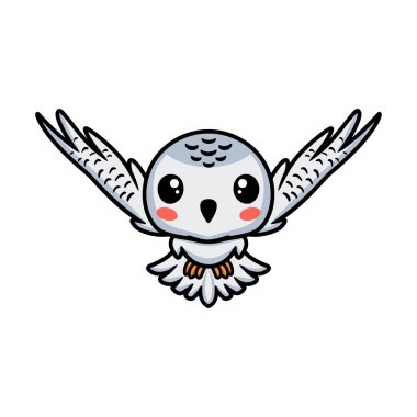 Küçük şirin beyaz kutup baykuşu uçan çizgi filminin vektör çizimi