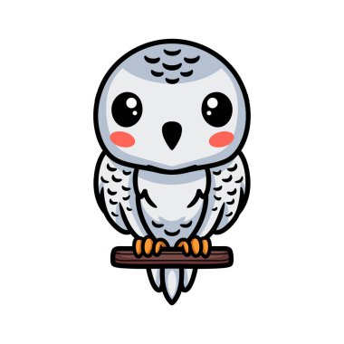 Ağaç dalında şirin beyaz kutup baykuşu çizgi filminin vektör çizimi