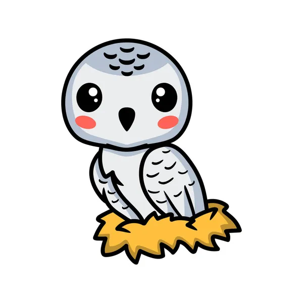 Vector Illustration Cute Little White Polar Owl Cartoon — Stock Vector