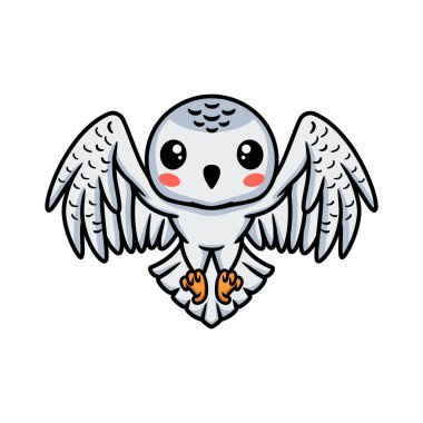 Küçük şirin beyaz kutup baykuşu uçan çizgi filminin vektör çizimi