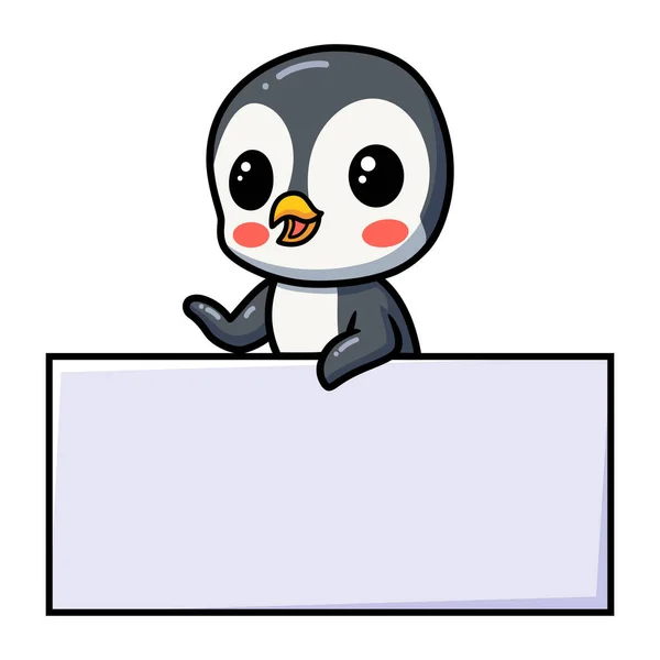 带有空白符号的可爱小企鹅卡通画的矢量图 — 图库矢量图片