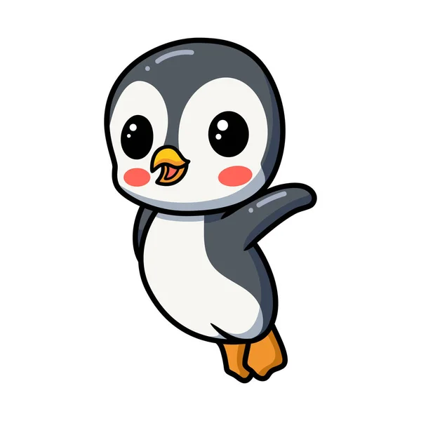 Wektor Ilustracja Cute Little Pingwina Kreskówki Jumping — Wektor stockowy