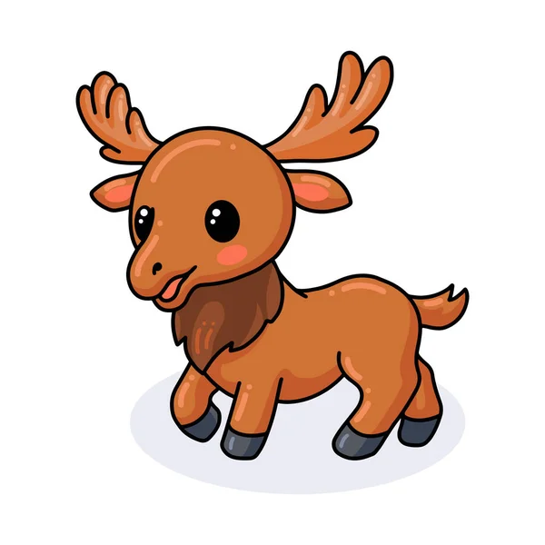 Vector Illustration Cute Little Moose Cartoon Posing — Stock Vector