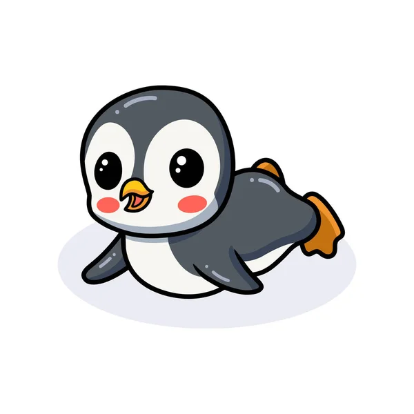 Ilustração Vetorial Bonito Pequeno Desenho Animado Pinguim Deitado — Vetor de Stock
