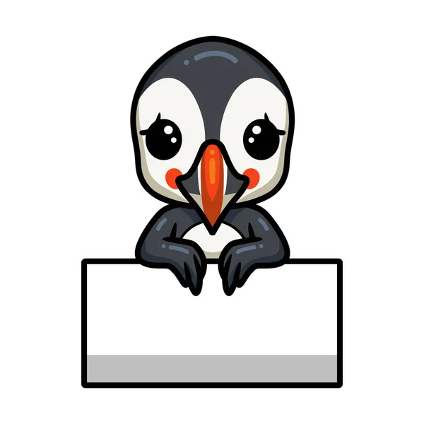 Wektor Ilustracja Cute Little Puffin Ptak Kreskówka Pustym Znakiem — Wektor stockowy