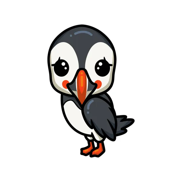 Illustrazione Vettoriale Carino Piccolo Puffin Uccello Cartone Animato Posa — Vettoriale Stock