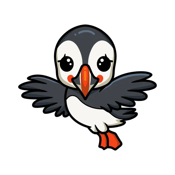 Wektor Ilustracja Cute Little Puffin Ptak Kreskówka Latający — Wektor stockowy