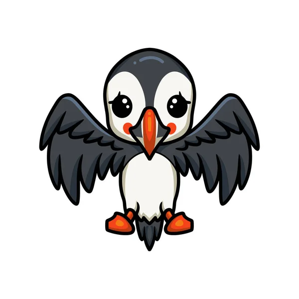 Ilustração Vetorial Bonito Pequeno Puffin Pássaro Desenho Animado Posando — Vetor de Stock