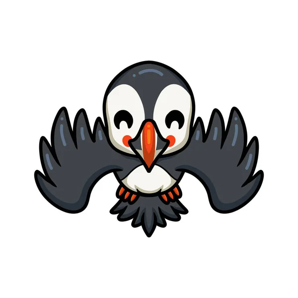 Illustrazione Vettoriale Carino Piccolo Puffin Uccello Fumetto Volare — Vettoriale Stock