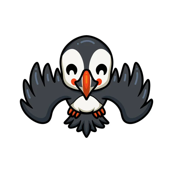 Vektor Illustration Söt Liten Puffin Fågel Tecknad Flyger — Stock vektor