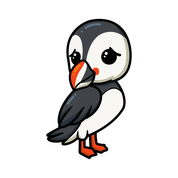 Ilustração Vetorial Bonito Pequeno Puffin Pássaro Desenhos Animados — Vetor de Stock