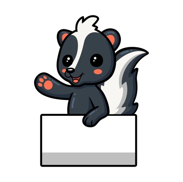 Vector Illustration Cute Little Skunk Cartoon Blank Sign — Stock Vector
