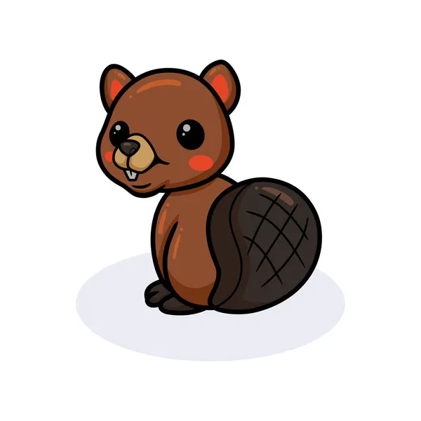 Vector Illustration Cute Little Beaver Cartoon Sitting — Stock Vector
