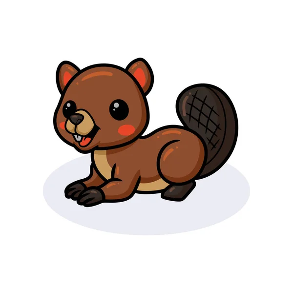 Vector Illustration Cute Little Beaver Cartoon Posing — Stock Vector