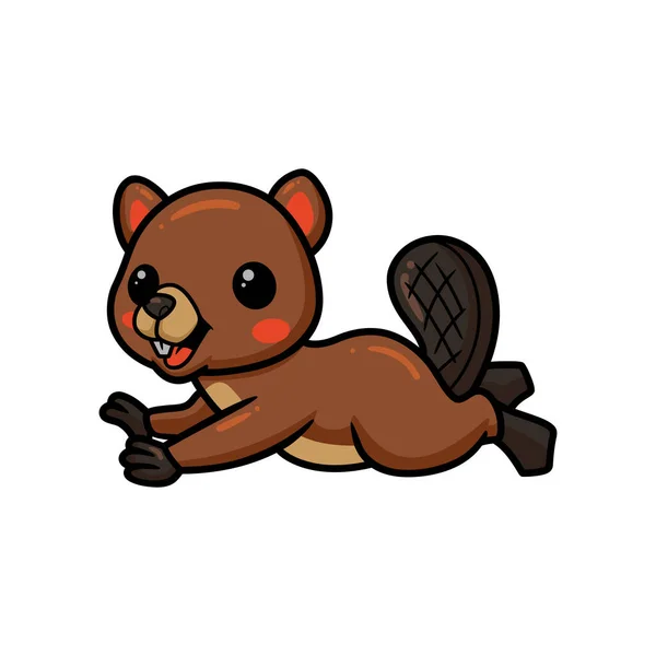 Vector Illustration Cute Little Beaver Cartoon Jumping — Stock Vector