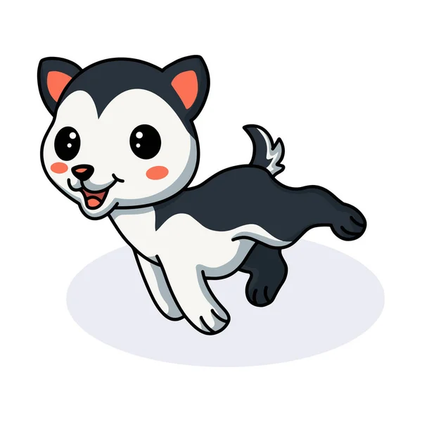 Ilustração Vetorial Cute Little Husky Dog Cartoon Jumping — Vetor de Stock