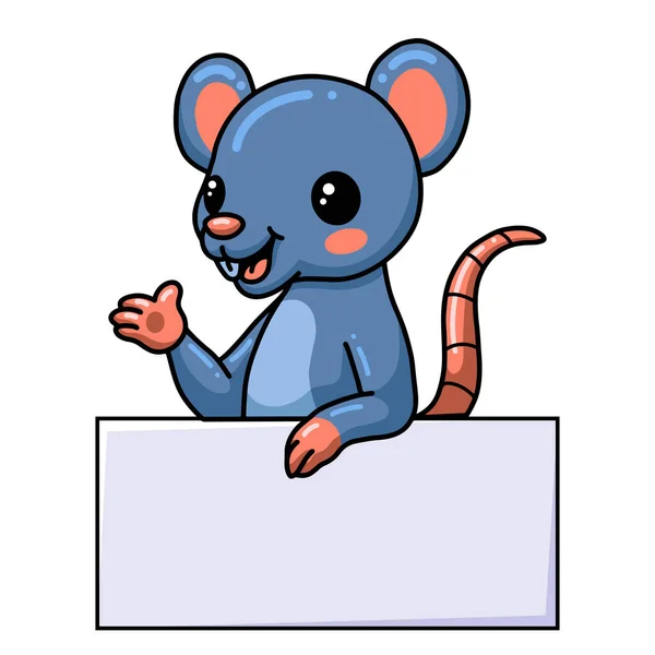 Vector Illustration Cute Little Mouse Cartoon Blank Sign — Stock Vector