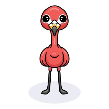 Küçük şirin pembe flamingo çizgi filminin vektör çizimi ayakta duruyor.